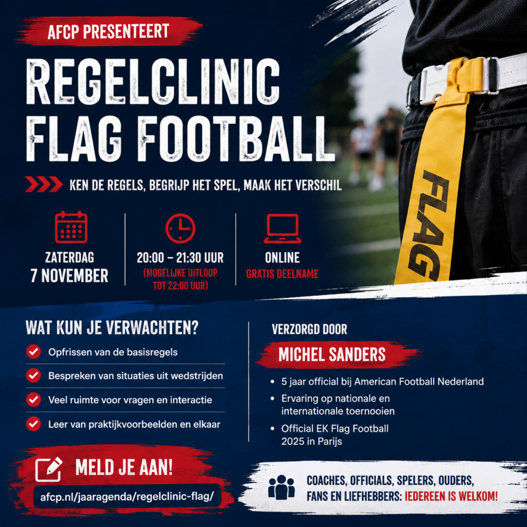 AFCP organiseert jaarlijkse regelclinic Flag Football